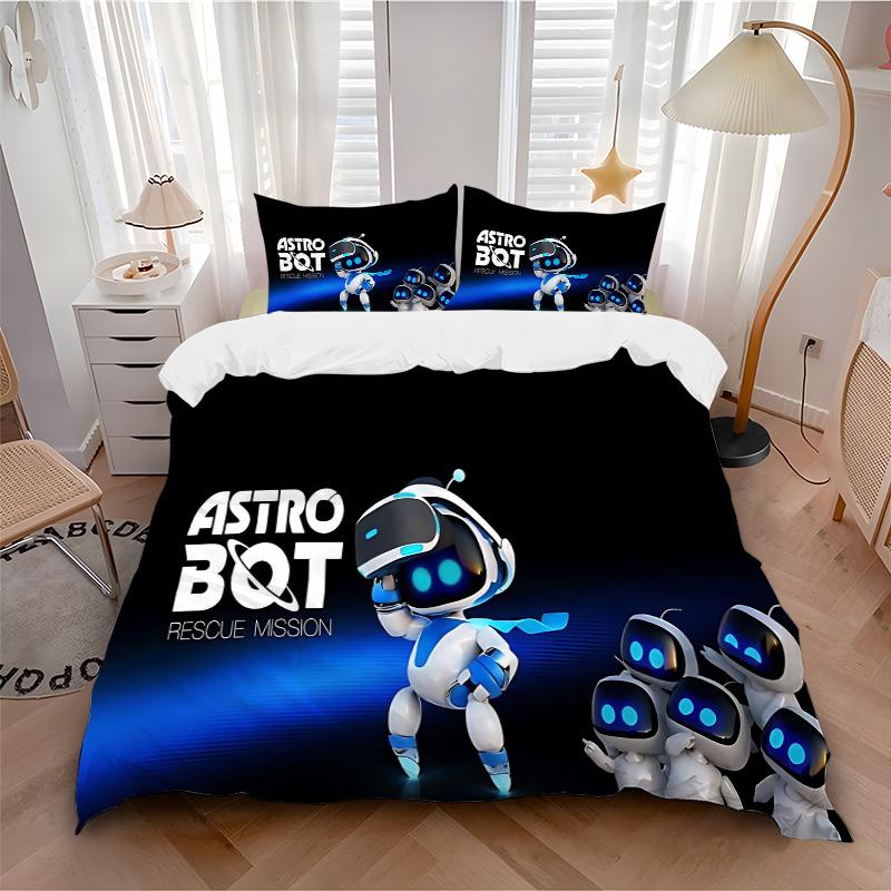 סט מצעים 3 חלקים Astro Bot Rescue Mission כיסוי שמיכה עם 2 ציפיות למיטה מתנת יום הולדת לבית