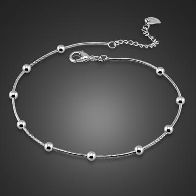 Summer Fashion Jewelry 925 Sterling Silver Anklet Female Models Simple Style Round Bead Solid Silver Foot Chain Lady 'Bijoux