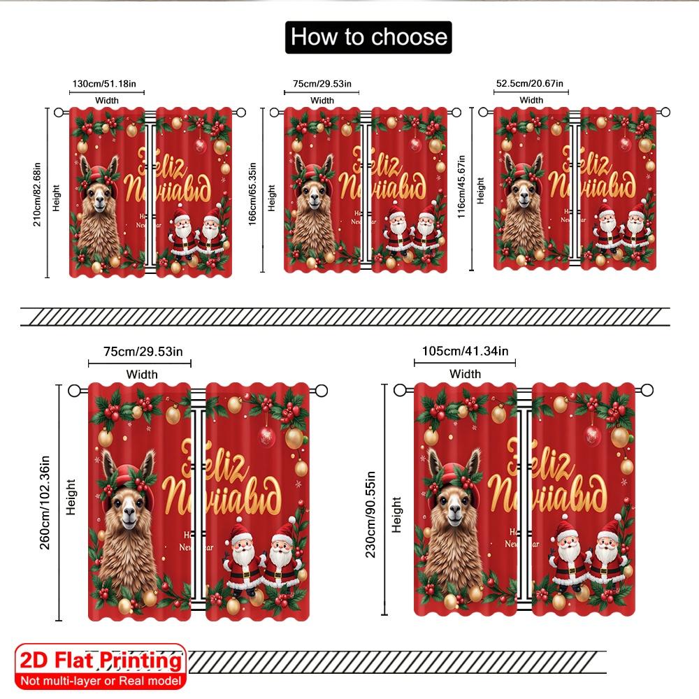 2pcs 2D Flat Printing Merry Christmas Popular Window Curtains Feliz Navidad Llama Santa Fabric Without Electricity 0 Use for