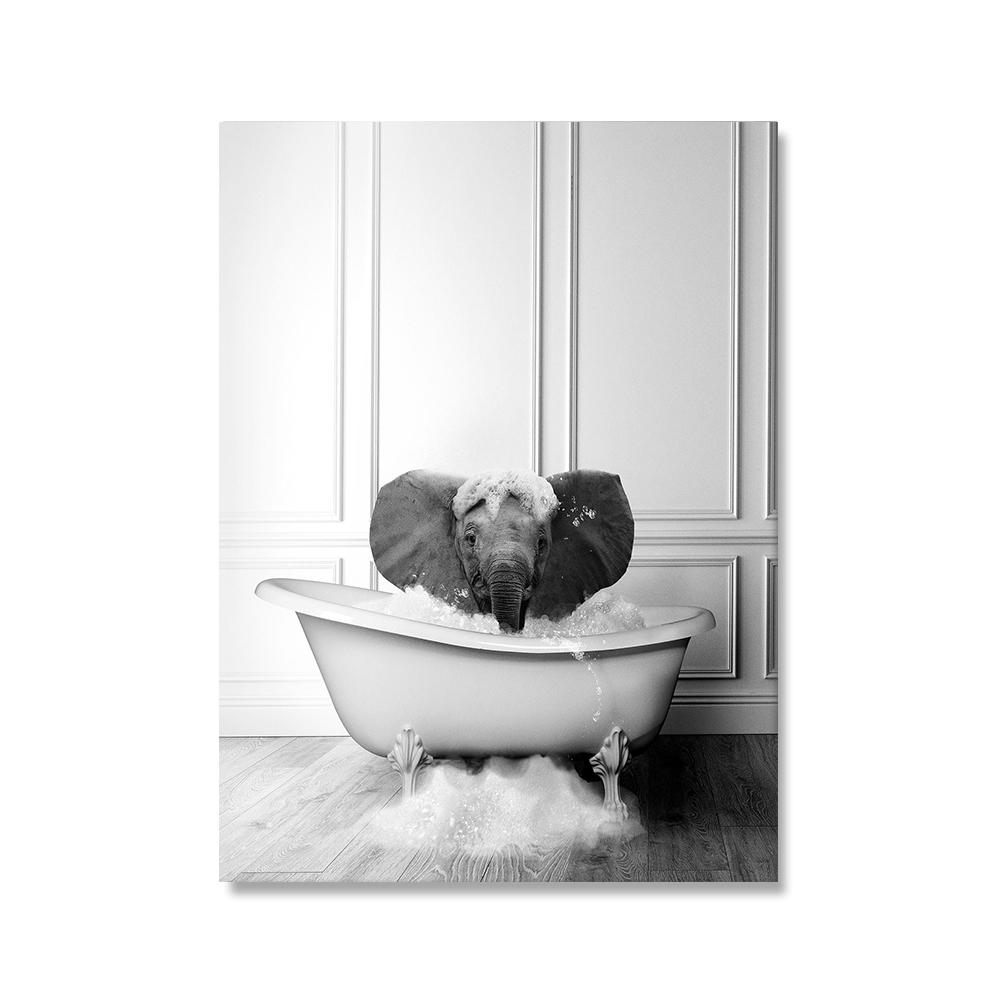 Animals Posters Canvas Painting On The Wall Elepant Tiger Giraffe Zebra Bathtub Nordic Prints Pictures For Bathroom Home Decor
