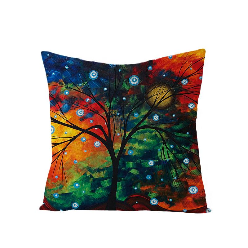 Home Oil Painting Tree Pillow Cover Polyester Sofa Car Pillow Cushion Cover Combination Pack