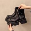 Soft Leather Diagonal Zipper Fashion Boots, Thick Soled Sponge Cake, Small Stature 6cm Chimney Boots, Chelsea Boots for Women