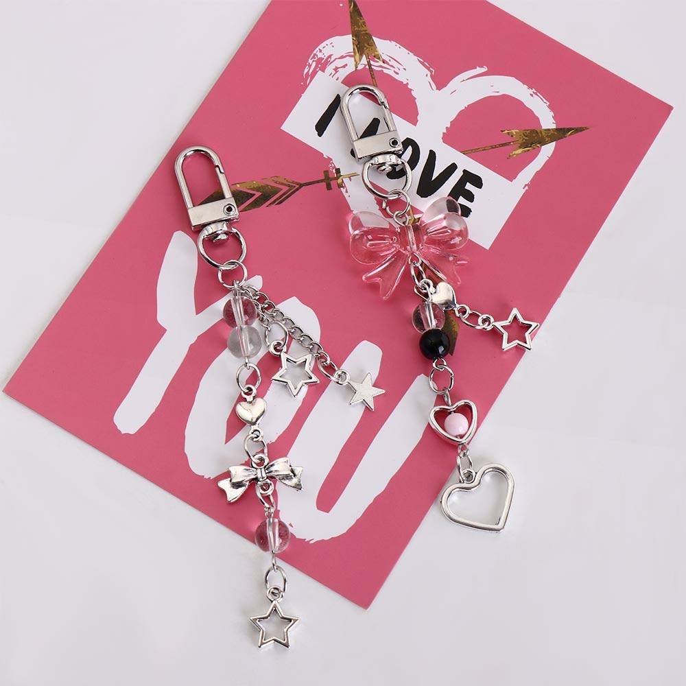 Bowknot Bead Phone Charm Strap Star Bowknot Beaded Cellphone Strap Mobile Phone Chain  Decoration