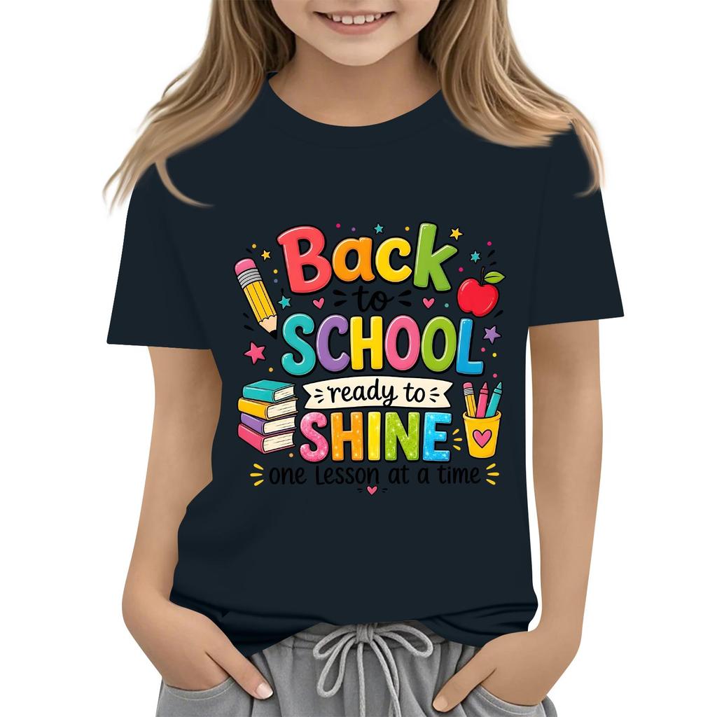 Children's Casual and Fashionable Round-Neck Printed Short-Sleeve Top for Back-to-School