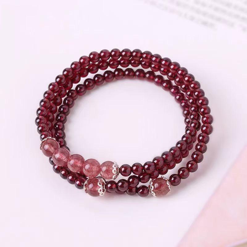 Stylish Women's Red Beaded Bracelet with Pomegranate and Strawberry Crystal Design