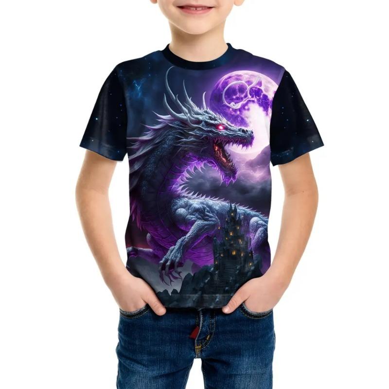 Children's Boy's Clothing Fashions Megalosaurus 3D Print Graphic T Shirts Outdoor Casual Summer Short Sleeves Children's T-Shirt
