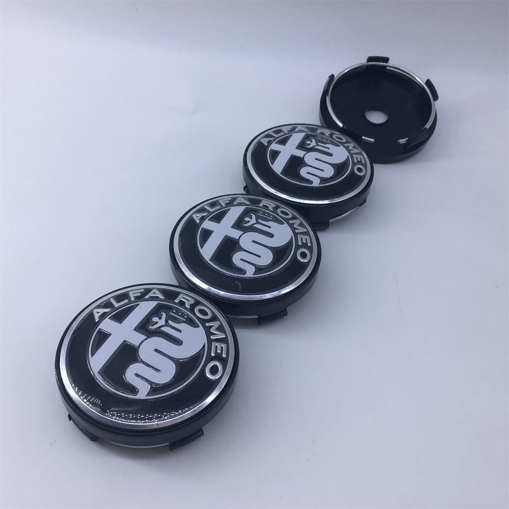 QMUT6 4PCS 60mm Black Metal Emblem Auto Hub Caps for Alfa Romeo 030 T60 Stelvio Sportiva GTAM Mito - Styling & Decoration Accessories
