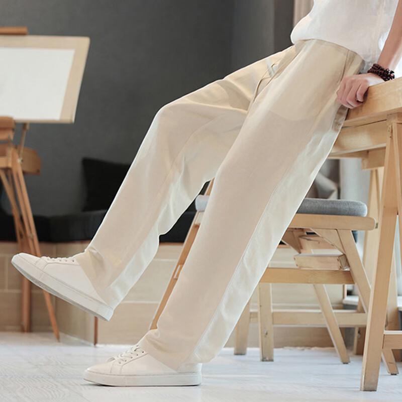 ROMON Men's Summer Loose Straight Linen Pants