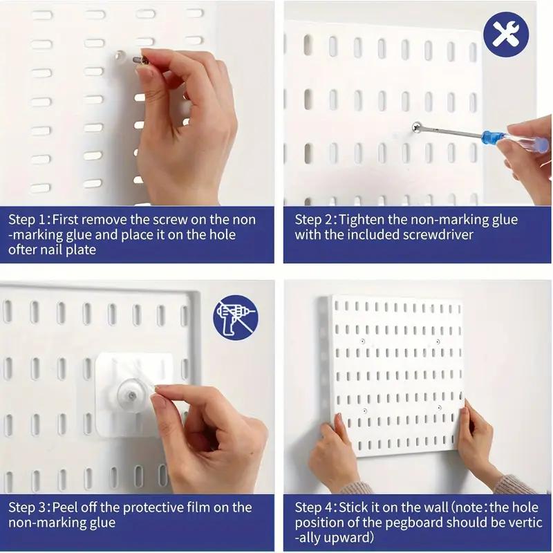 Panou perforat din plastic PP fără găurire, montat pe perete, organizator de bucătărie cu cârlige și rafturi, depozitare ajustabilă pentru baie, birou, unelte