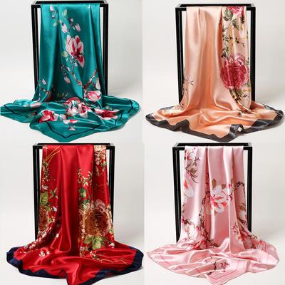 Spring/Summer New Women'S Silk Scarf 90 * 90cm Simulated Silk Twill Square Scarf Fashion Printed Large Square Scarf Professional Scarf