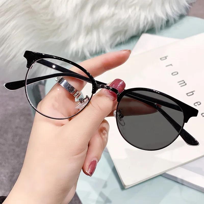 

Classic Round Photochromic Reading Glasses Women Vintage Metal Anti Blue Light Eyewear Female Presbyopia 0