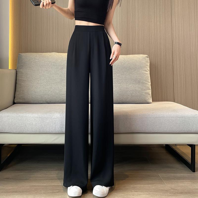 Dünne Sommerhose mit weitem Bein und Eisfilament-Durchlässigkeit für Damen. Frühlingsfrauen mit elastischer Taille, gerade, lange Hose mit weitem Bein, lässige Damenhose