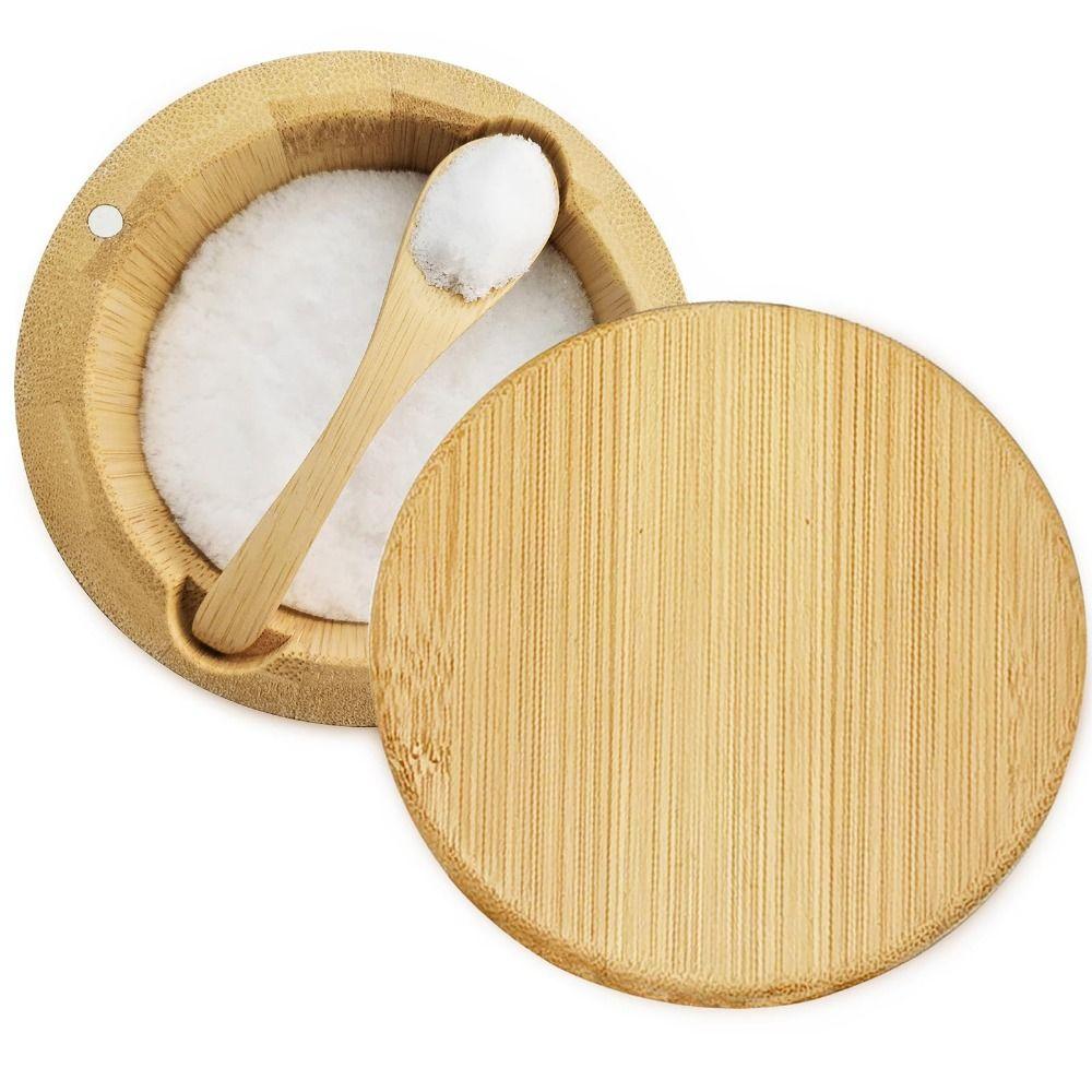 Bamboo Salt Cellar Bowl Large Capacity Kitchen Holder New Salt Container Store Pepper Seasoning