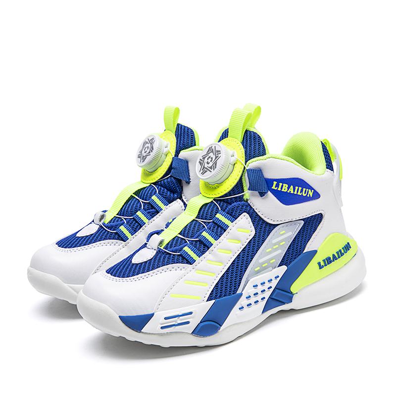 

Kids Sneakers Basketball Shoes Boys Spring Fashion Rotating Button Anti-slip Shock Absorption School Students Sports Shoes 32 фарби люмінесцентні зелений колір