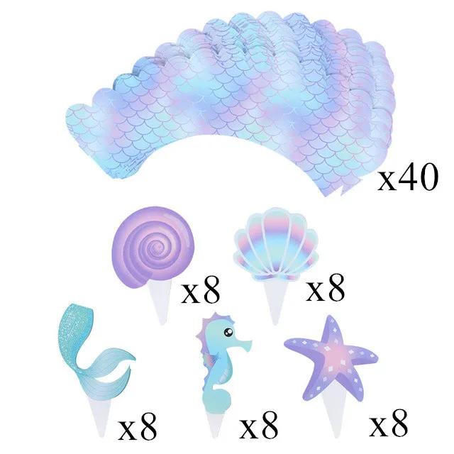 80Pcs Mermaid Cupcake Wrappers and Toppers Double Side Cupcake Liner Cupcake Decorations for Birthday Baby Shower Wedding