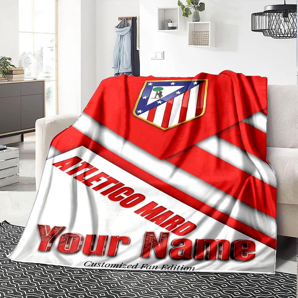 Name Custom Atletico Madrid Print Flannel Blanket High Quality Warm Comfortable Cover for All Seasons Perfect for Gifts Home Decor