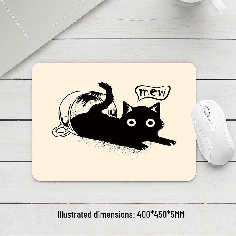 Black Cat Small Mouse Pad - Thickened, High Appearance, Locked Edge, Office Desktop, Hot Selling