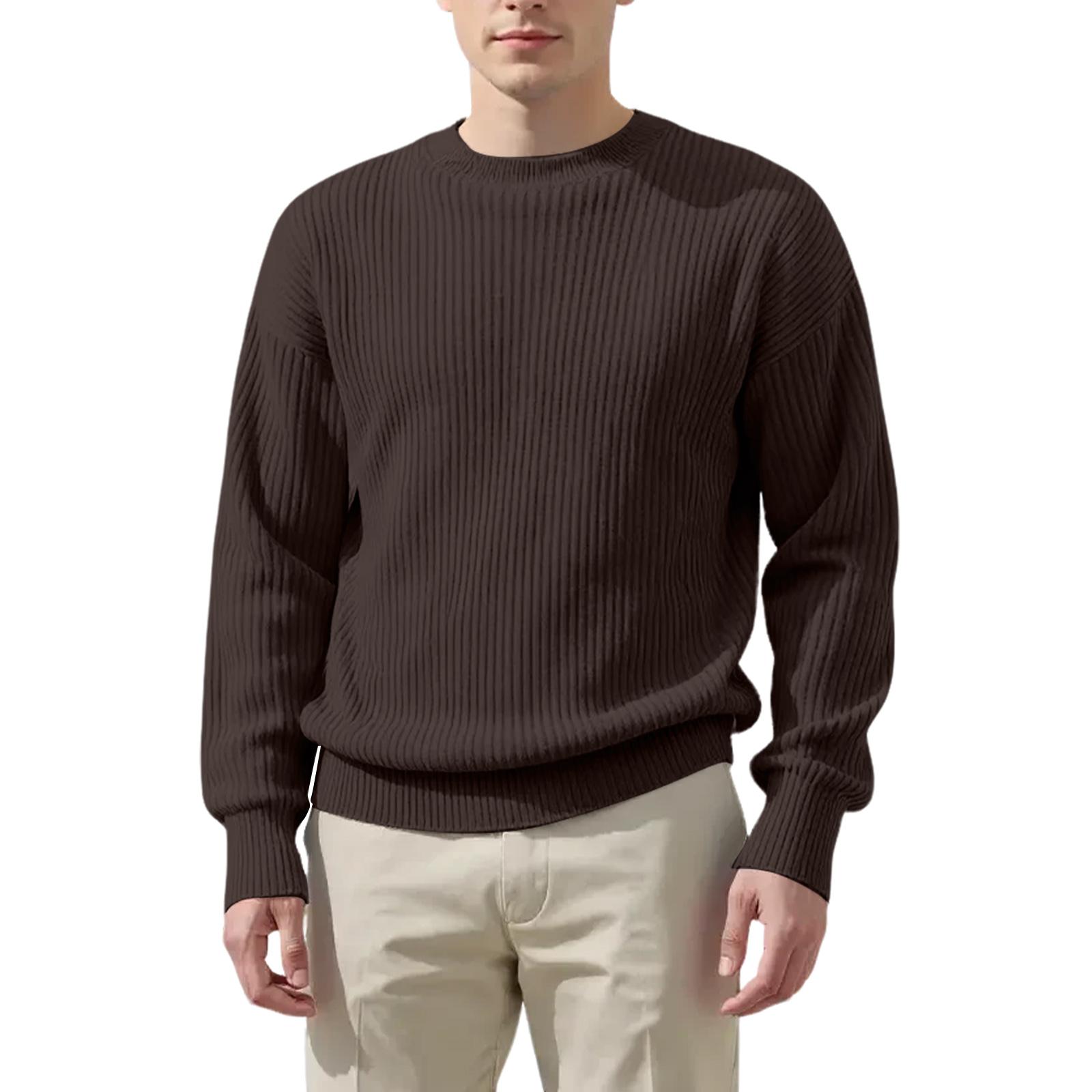 Men s Ribbed Knit Pullover Sweater Crew Neck Long Sleeve Lightweight Soft Casual Classic Fit Sweater Top M коричневый