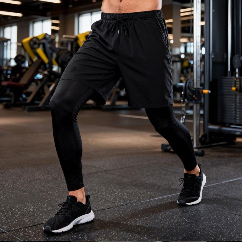 Li-Ning Comfortable Simple Versatile Breathable Shorts Anti-Embarrassment Two-Piece Sports Long Pants Men bottoms YZMB-LSKV407-1+YULV023-1