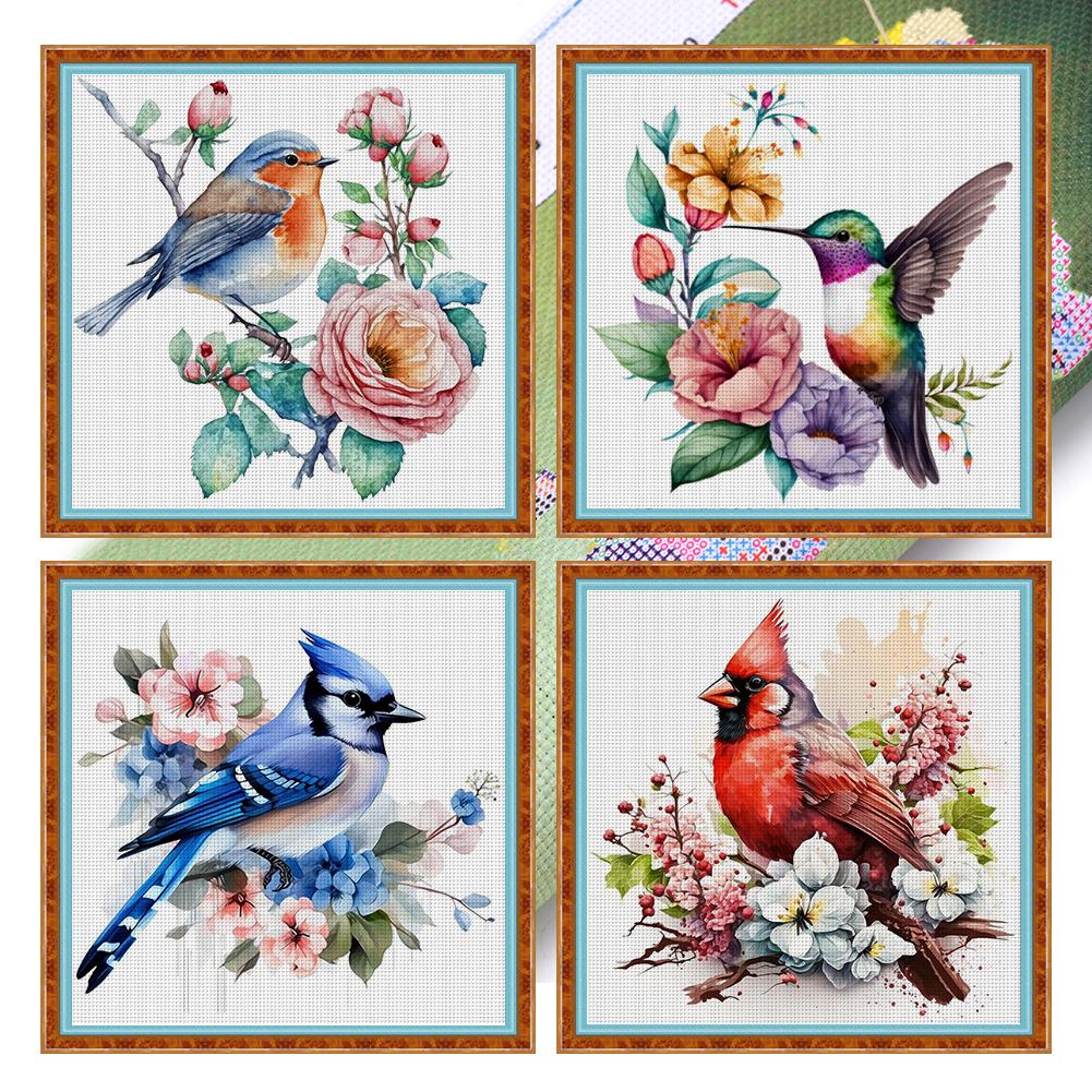 4pcs Full Embroidery Eco-cotton Thread 18CT Printed Animal Cross Stitch Artwork
