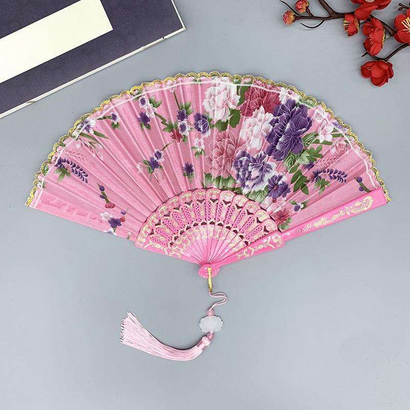 1Pc Flower Pattern Elegant & Luxurious Folding Fan Vintage Dance Fan Fashion Chinese Style Hand Held Stamping Design