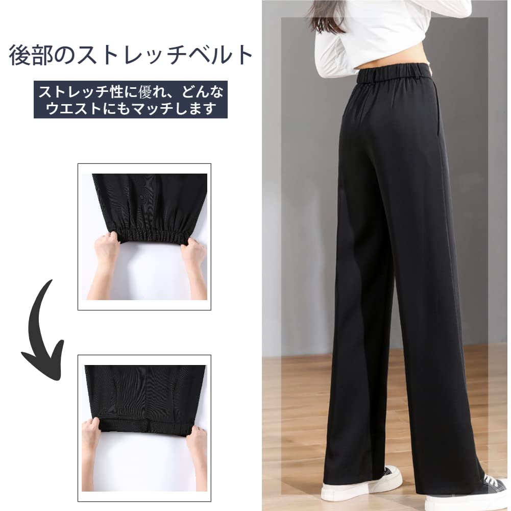 VYOOU Straight Comfortable for and Fall Size Women's Wide-Leg Pants, High-Waisted, Leg-Lengthening, Silhouette, Moisture-Wicking, Commuting, Spring,