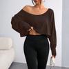 Women's Casual Fashion Off-Shoulder Short Solid Color Long-Sleeved Top