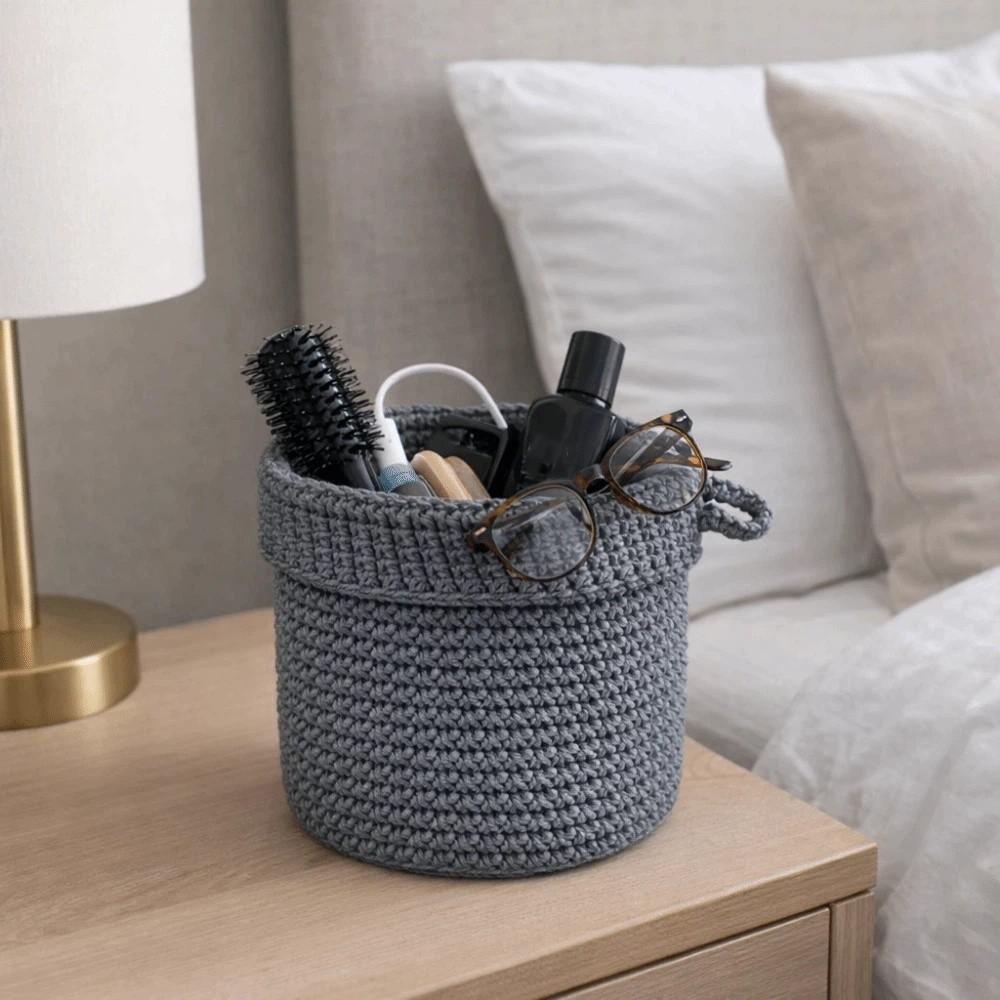 Round Cotton Rope Storage Basket Handmade Cosmetics Storage Bins Grocery Storage Basket  Kitchen
