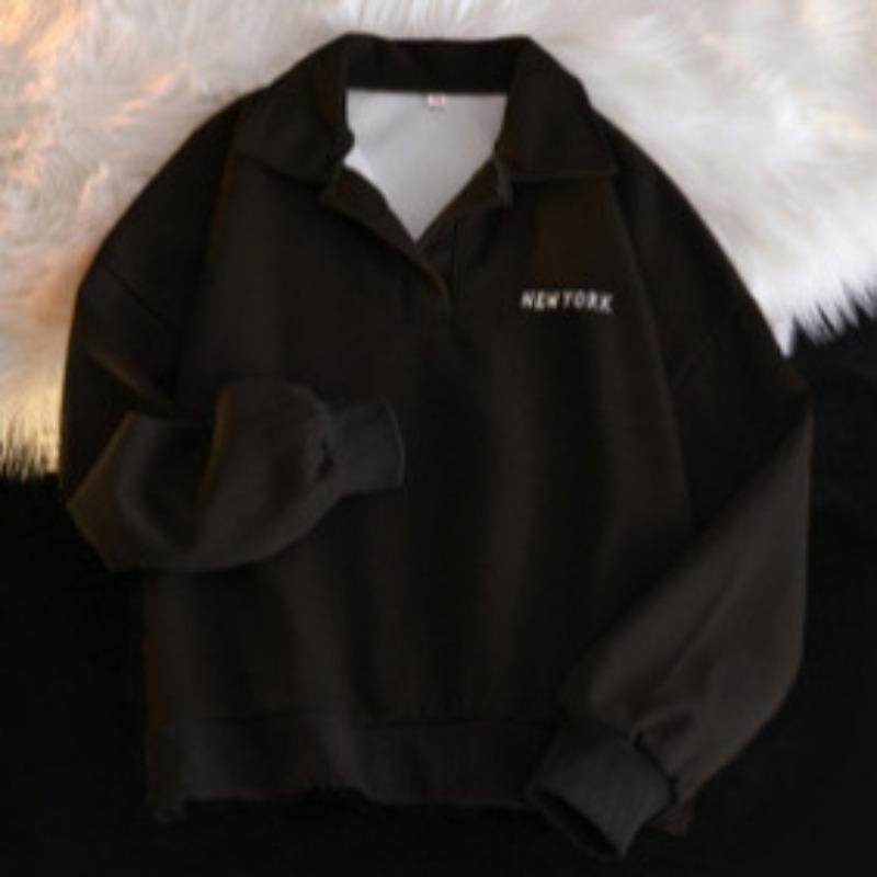 Real Shot Thin Composite PO Collar Long-sleeved Sweater Women's Large Size Loose Top