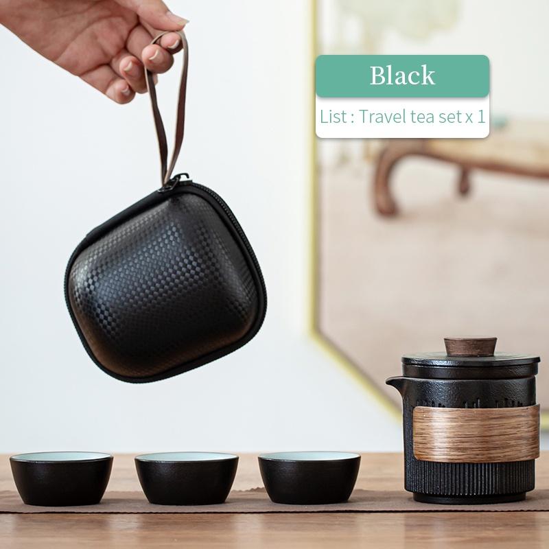 Bluestone Glaze Striped Ceramic Quick Tea Cup One Pot Three Cups Portable Kung Fu Tea Set
