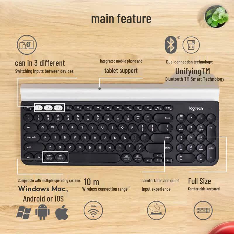 Logitech K780 Multi-Device Dual-Mode Wireless Keyboard with Stand