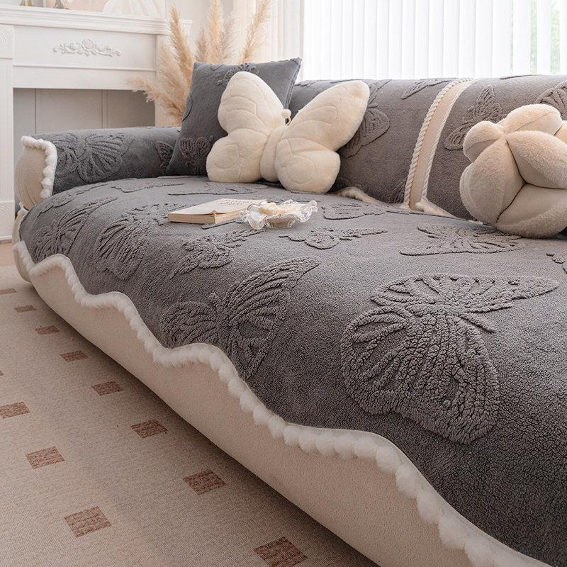 Cream Style Plush Sofa Cover Winter  New Soft Comfortable Thickened Fixed Non-Slip One-Piece Decoration Sofa Cover Cushion