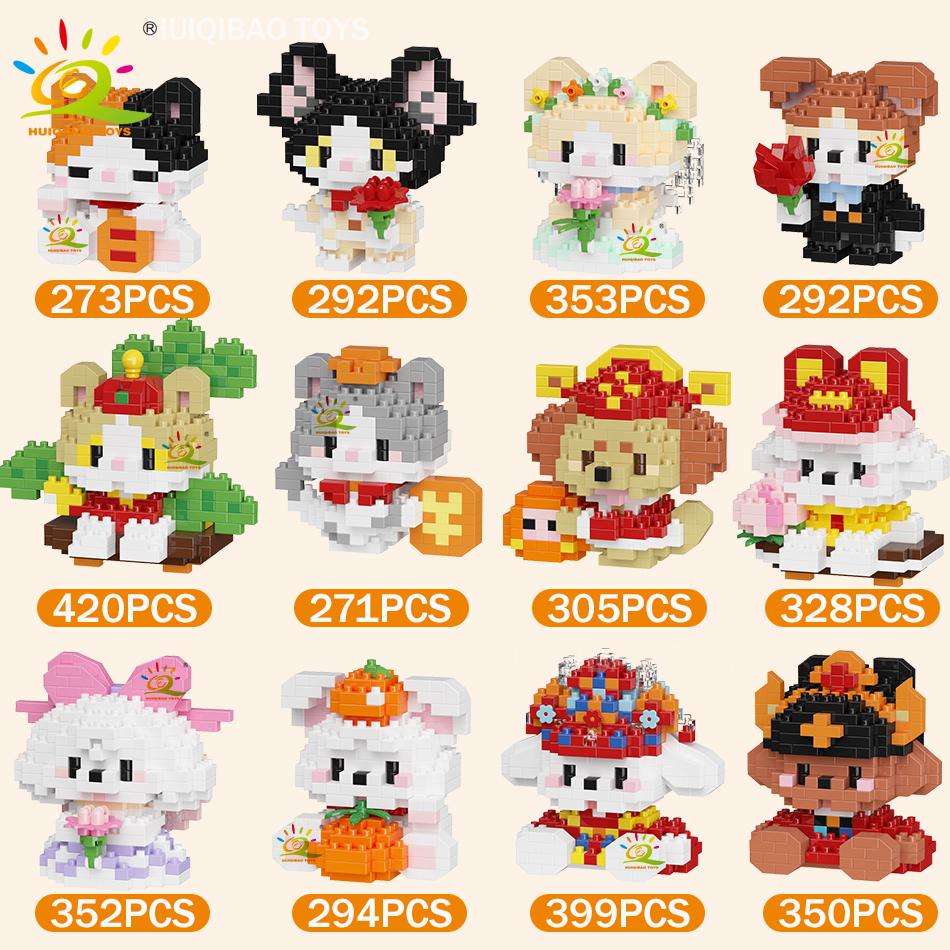 MINI Working Cat Pet Dog Micro Model Building Block Set Kids City Cartoon Animal Diamond Bricks Educational Toys Adult