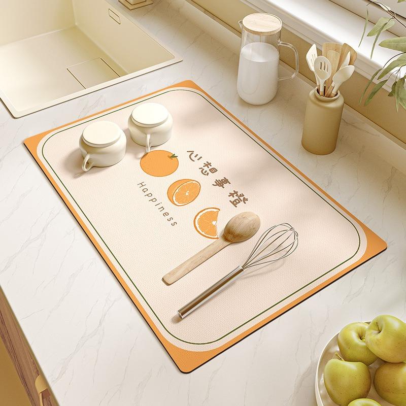 Orange Pattern Drying Countertop Drain Pad Placemats for Table Coffee Table Decor Coasters Table Mats Kitchen Accessories