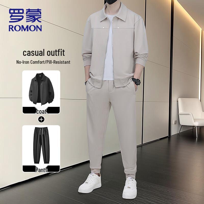 

ROMON Men s Business Casual 2-Piece Jacket & Pants Set 4XL