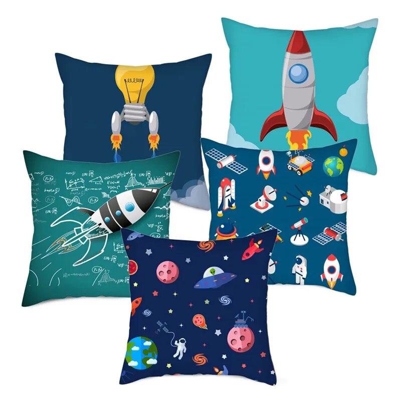 Cartoon Astronaut Rocket Spaceship Sofa Home Bedroom Decoration Pillowcase Kids Room  Space Theme Cushion Cover