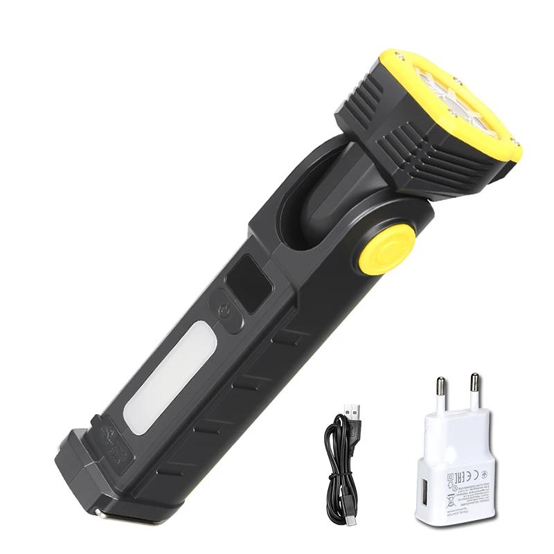 Powerfule LED Flashlight with Magnet,Clip,Hook Type C Rechargeable Work Light with COB Side Light,90° Adjustable Head Light