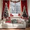 Christmas Tapestry Fairy Lights Christmas Tree Snowy Window Scene Red Curtains Christmas Event Backdrop Background Cloth