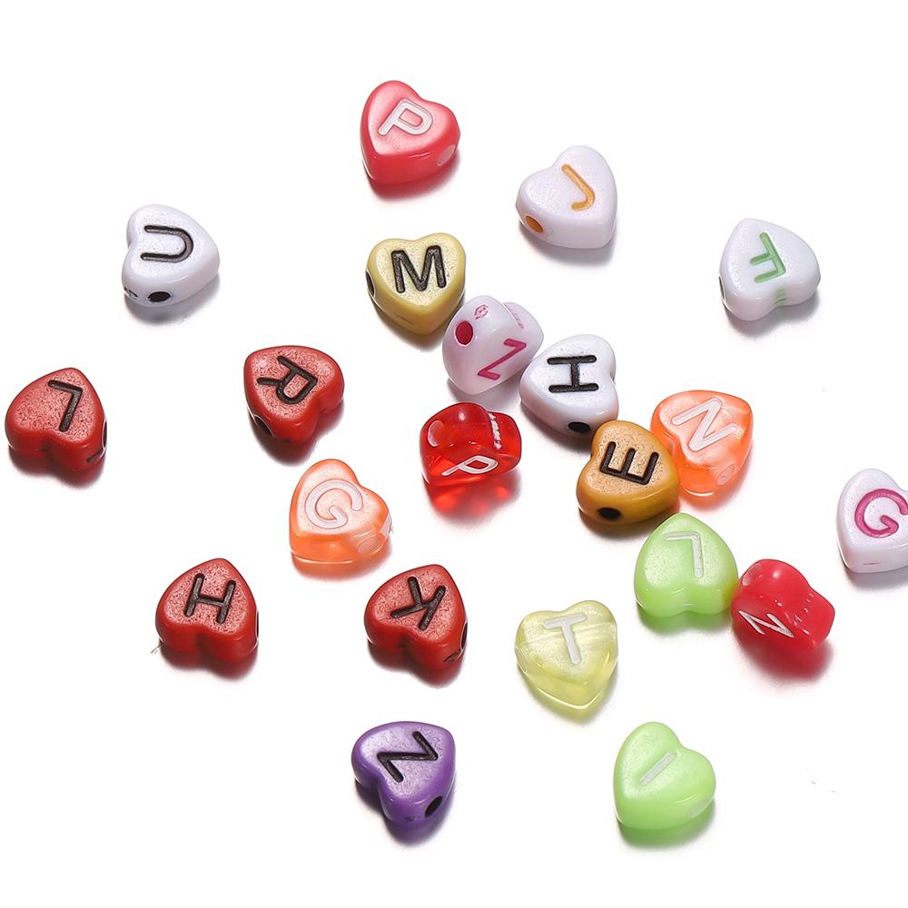 50/100Pcs/Lot Mixed Acrylic 26 Letters Loose Heart Shape Beads For DIY Jewelry Making Bracelet Necklace Keychain Accessories