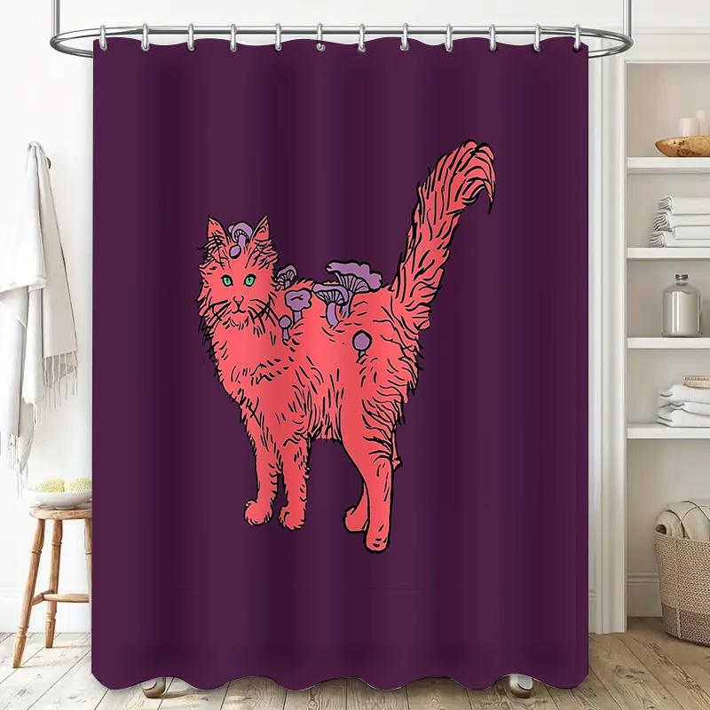 Cat Mushroom Spooky Gothic Horror Shower Curtain Halloween Decor Creepy Artistic Pattern Bathroom Set Vintage Home Decor