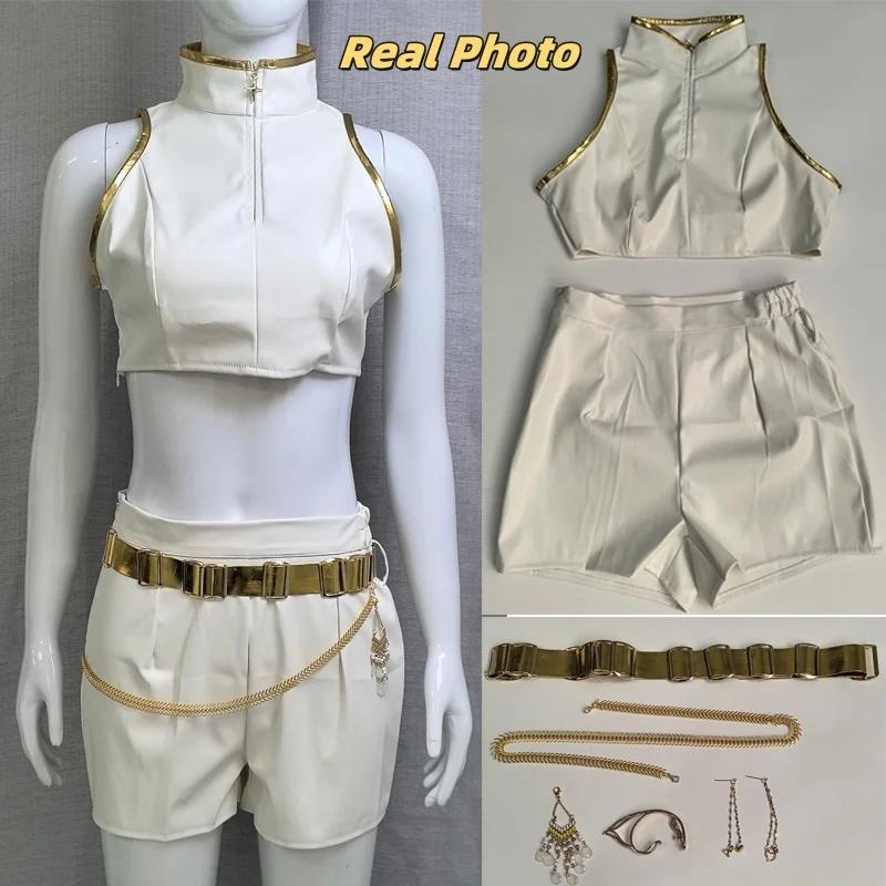 KPop Lovci démonů Děti Rumi Zoey Mira Cosplay třpytivý Kostým Bílá Uniforma Sada Huntrix Oblečení Pro Dívky Halloween Hra na role