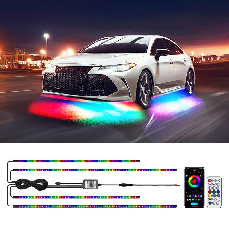 Wireless APP Remote Controls RGB Automotive Neon Kits External Chassis Atmosphere Lights 4 In 1 Fiber Optic Light Strips for All Vehicle Types