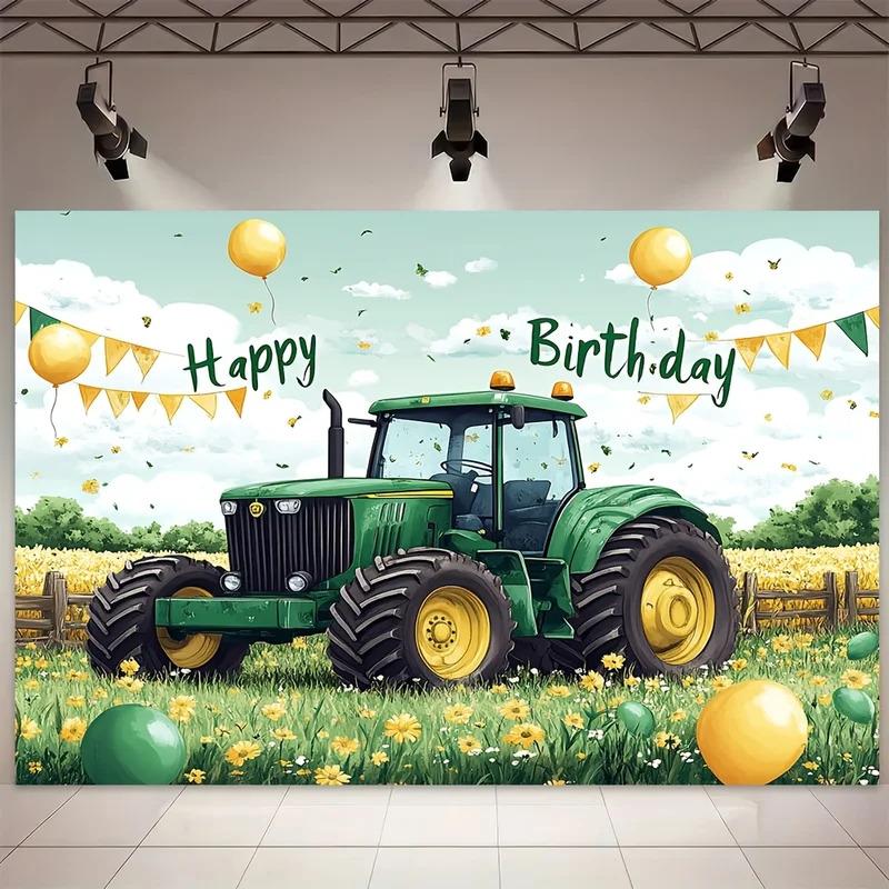 1 bucată, design plat 2D, fundal Tractor La Mulți Ani, decorațiune petrecere de ziua de naștere, banner masă tort, wsj