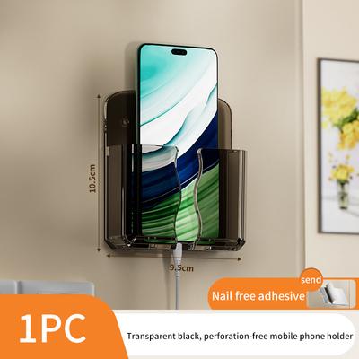 Nástenný držiak na mobilný telefón Univerzálny organizér na uloženie mobilu a nabíjacieho kábla Držiak na zavesenie diaľkového ovládača k TV Nabíjacia dokovacia stanica