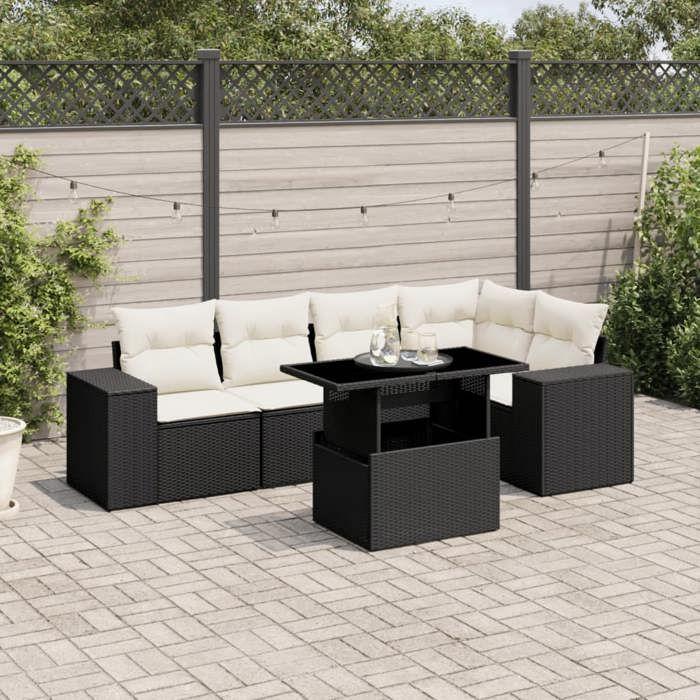 VidaXL Salon de jardin 6 pcs avec coussins noir résine tressée 3269146