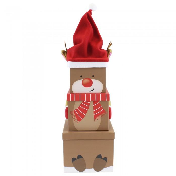 Eurowrap Scatole regalo natalizie con renne in peluche (Confezione da 3)