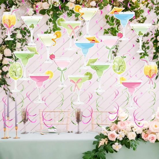 48Pcs/Set Martini Party Hanging Swirl Decoration Ceiling Hanging Streamer Spiral Decor Birthday Graduation Wedding Celebration Baby Shower Party