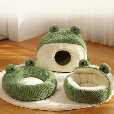 Winter New Warm Cartoon Frog Shape Cat Bed Dog Kennel