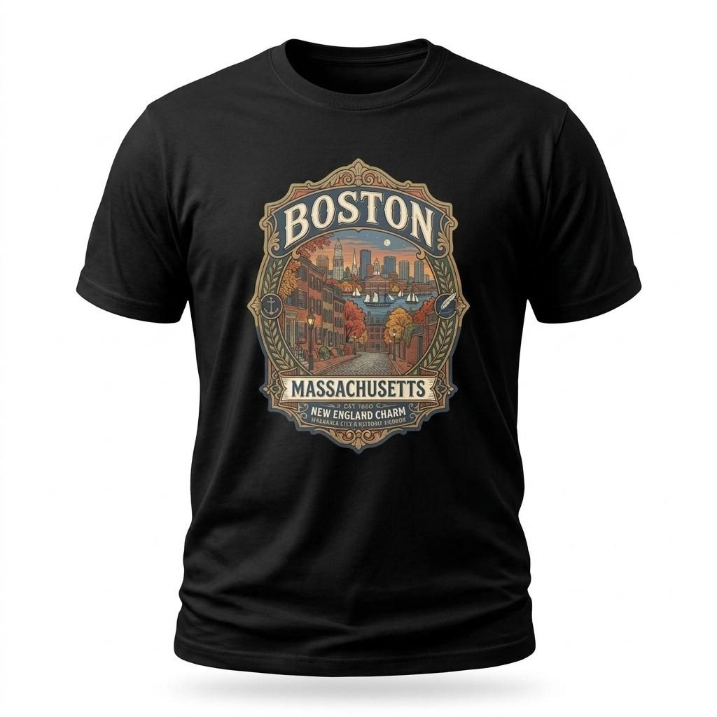 Boston Massachusetts Historic Graphic T-Shirt Unisex Travel Tee