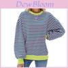 Striped Pattern Long Sleeve Sweatshirt With Colorblock Design For Women Fall